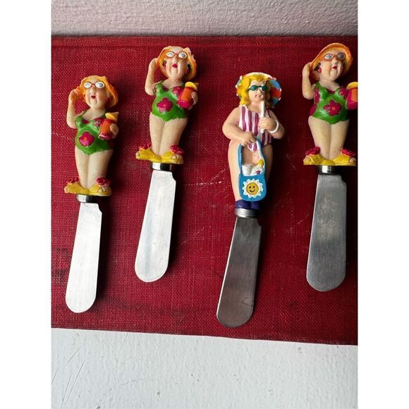 Vintage Boston Warehouse Cheese Spreaders Set Of 4 Novelty Beach Ladies Stainles - Picture 5 of 5